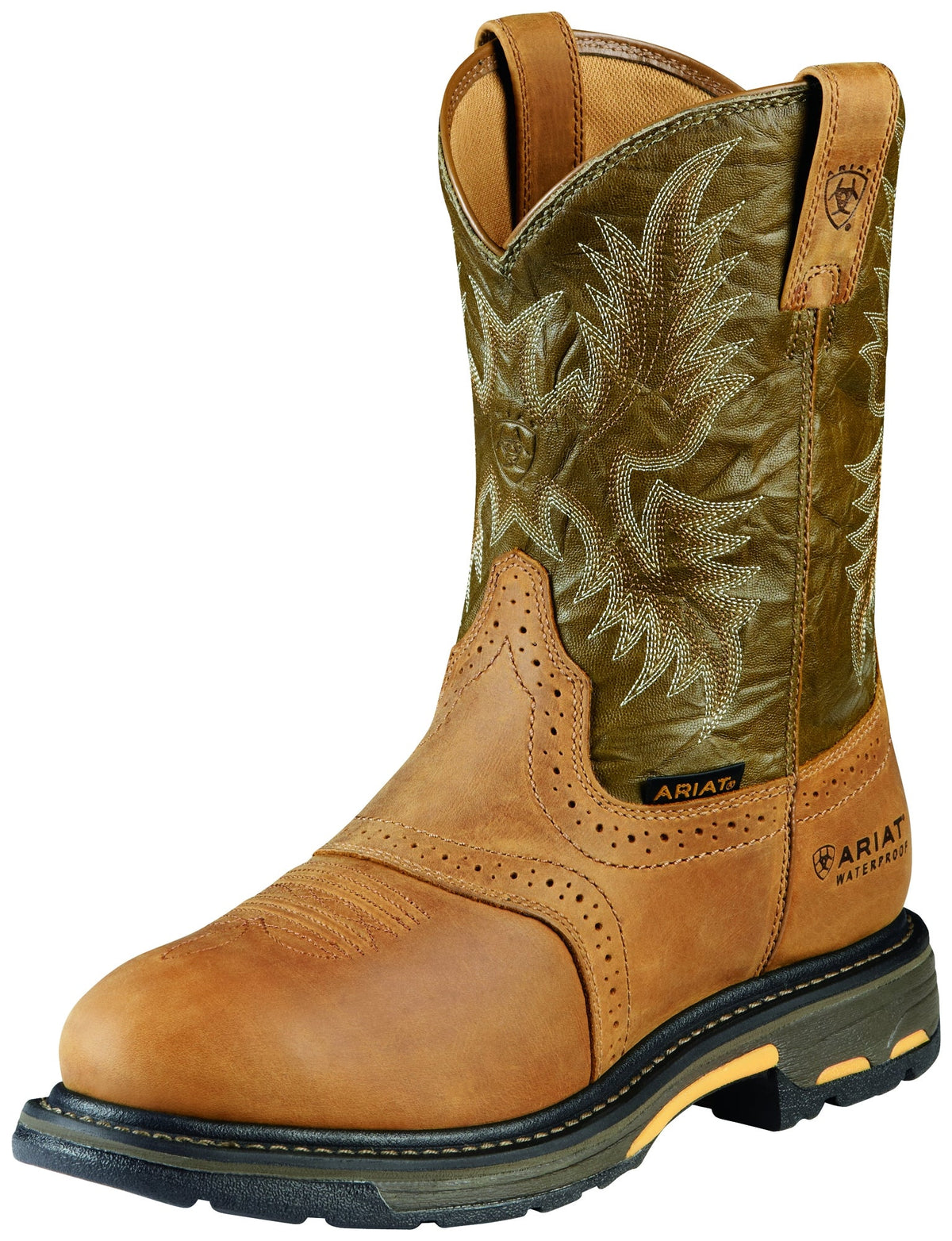 Ariat Mens Workhog Composite Toe Waterproof Boots - Aged Bark/Army Green